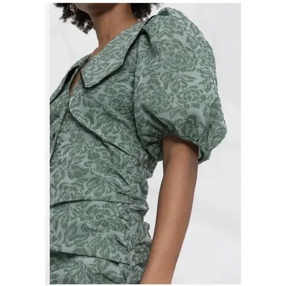 GANNI Organza Mini Dress Size 36 Myrtle Jacquard Balloon coquette fairy A004055 - Picture 3 of 13